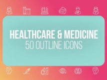 50枚医疗保健医学相关的细线条图标动画